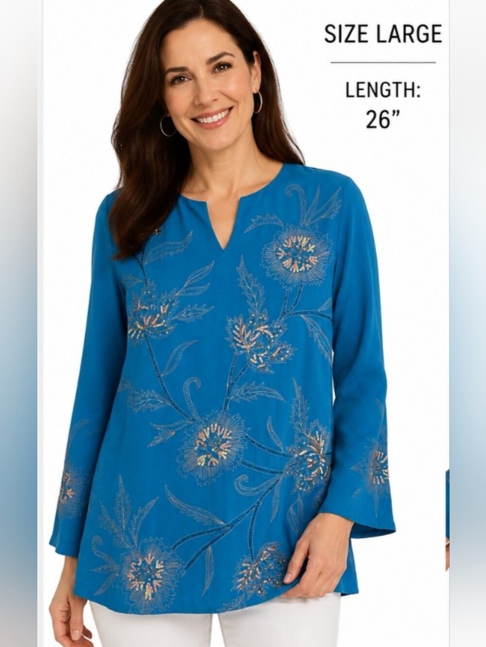 Anthropologie Moksha Top, Size L, Silk, Blue, Embroidered Sequins